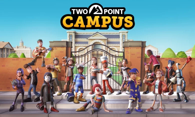 Two Point Campus logo and characters