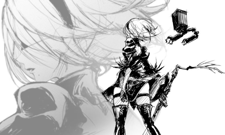 New art of 2B from the NieR: Automata anime
