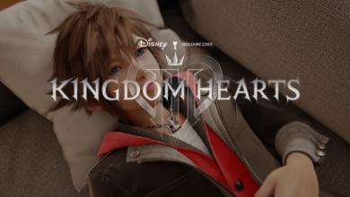 Sora beneath the Kingdom Hearts 4 logo