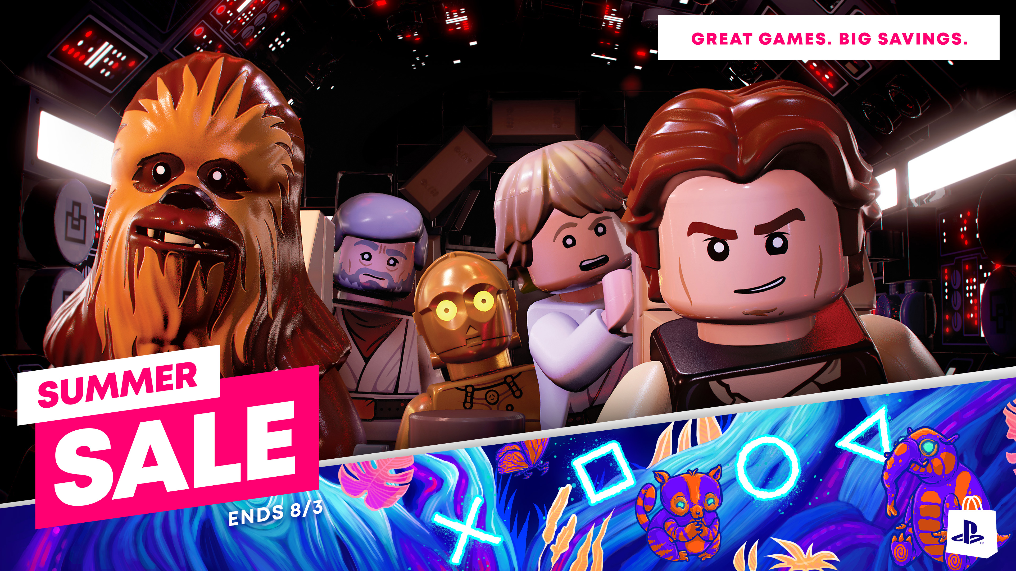 PlayStation Summer Sale banner including Lego characters