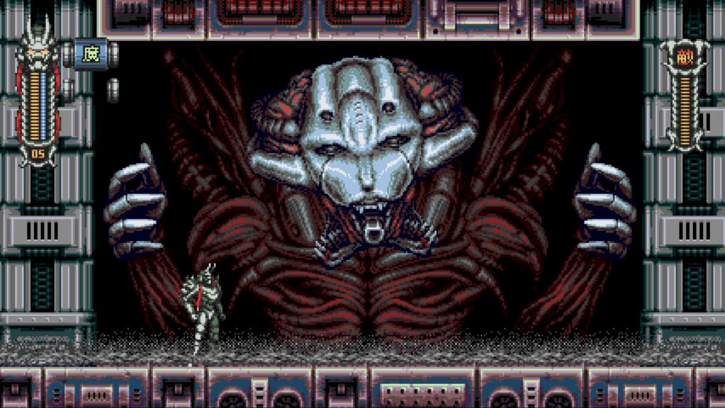 Vengeful Guardian: Moonrider fights a boss